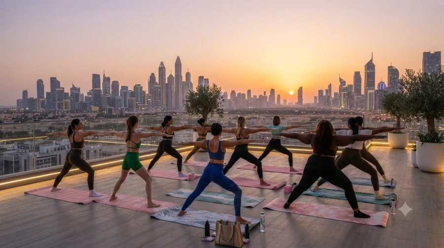 Séance de Pilates sur un rooftop